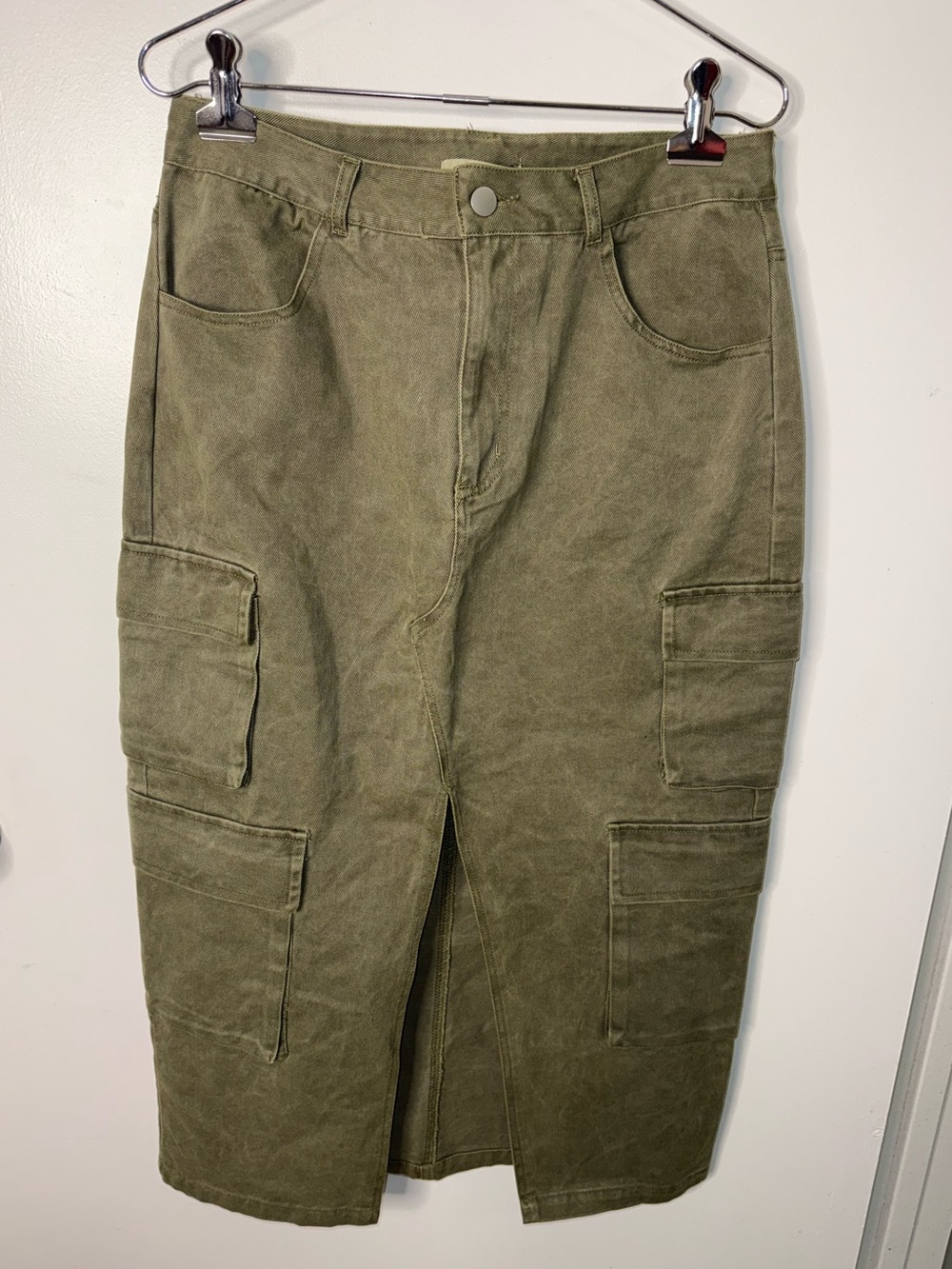 Pretty Garbage Olive Green Cargo Midi Skirt Utility Y2K Military Streetwear